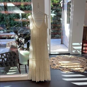 THE GREAT Cream Maxi Dress Pleated V-Neck